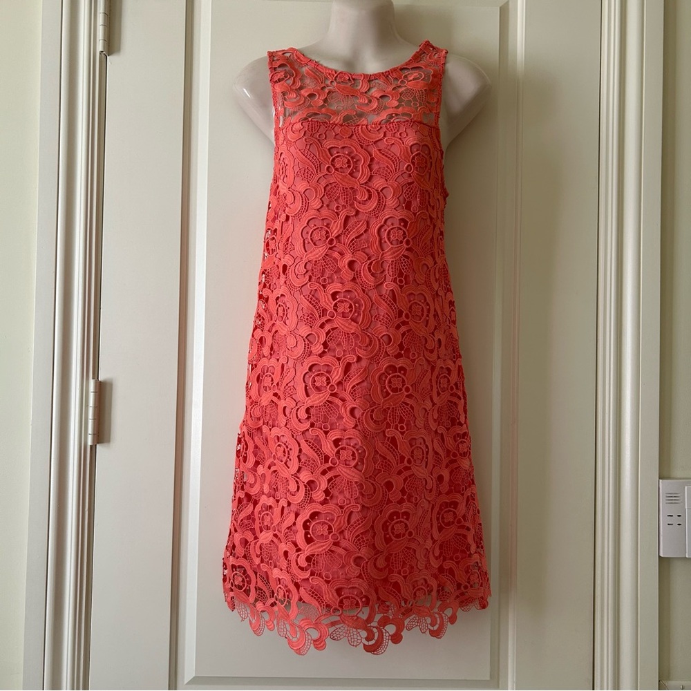 BLACK SWAN NEW 60's Style Coral Lace Dress, Sleeveless, Illusion Yoke, Size M